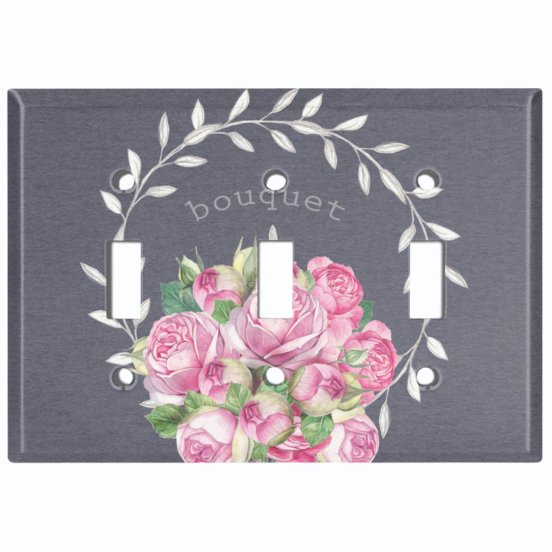 Plaque murale à interrupteur à bascule rétro gris foncé avec 1 bouquet de fleurs roses roses rétro, 3