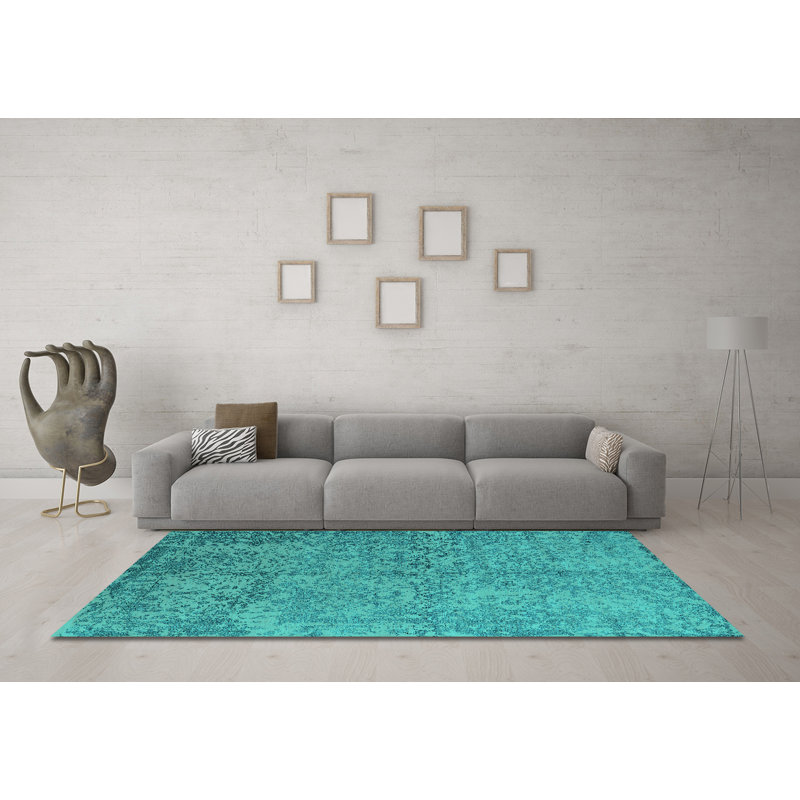 Tapis oriental en chenille tissé à la machine Mikhaila en bleu sarcelle / bleu, Rond 3 pi