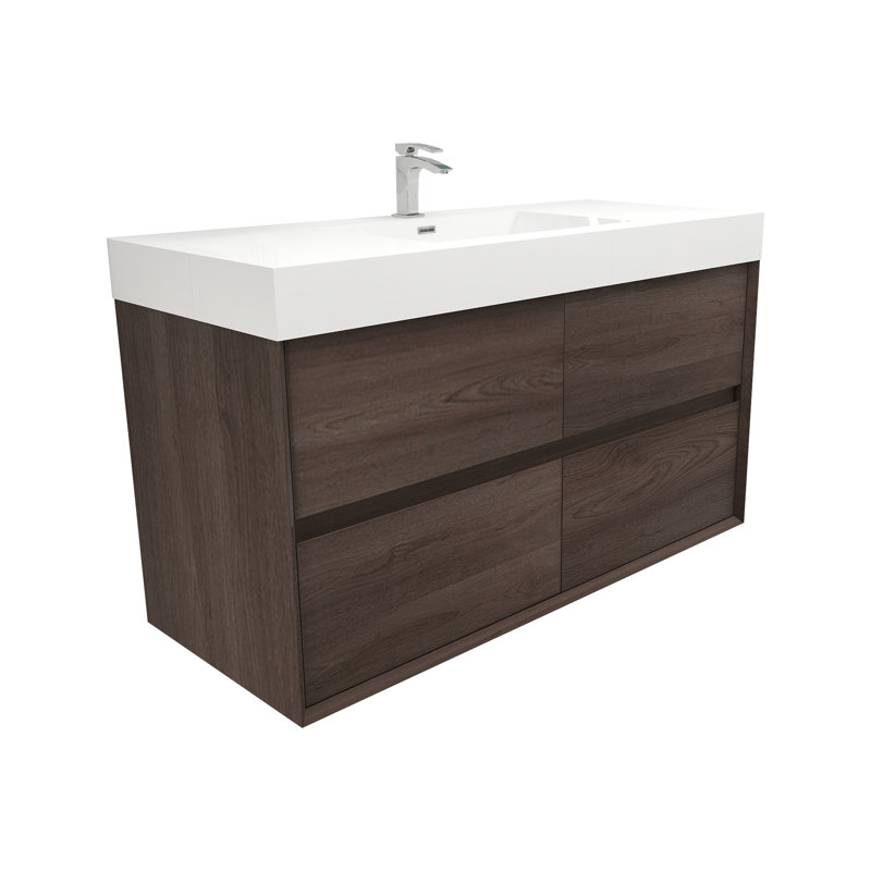 48" W Wall-Mounted Single Bathroom Vanity Set, Red Oak
