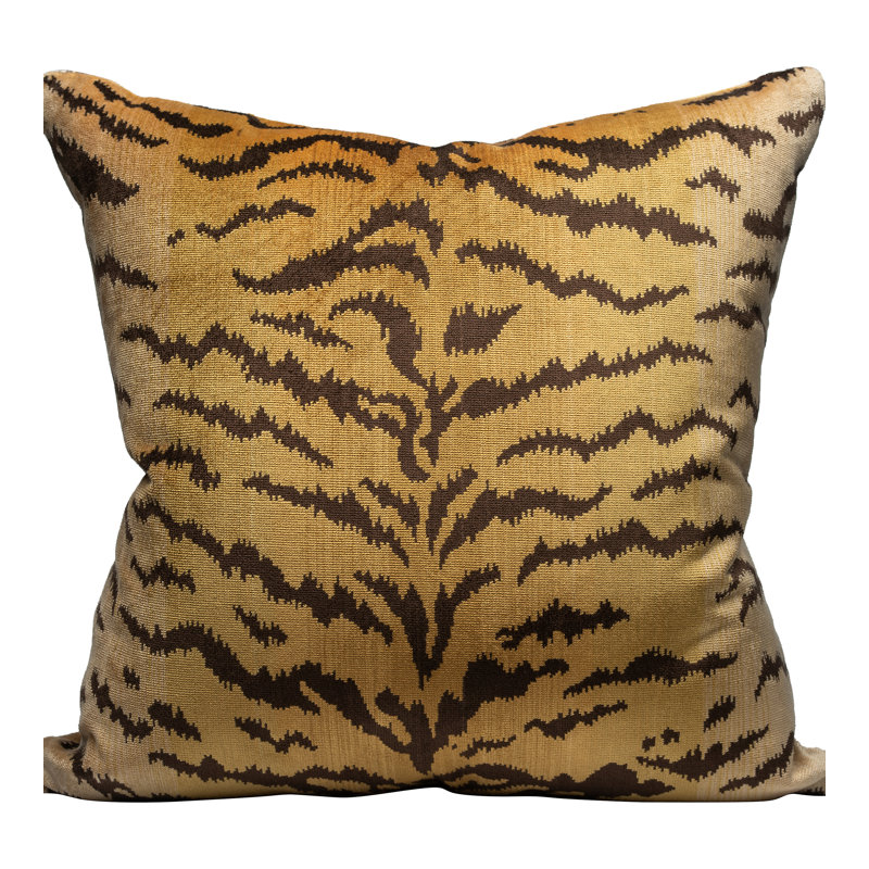 Wild Glamour Silk Pillow Cover & Insert, Ivory/Gold/Black, Square, 22" H x 22" W