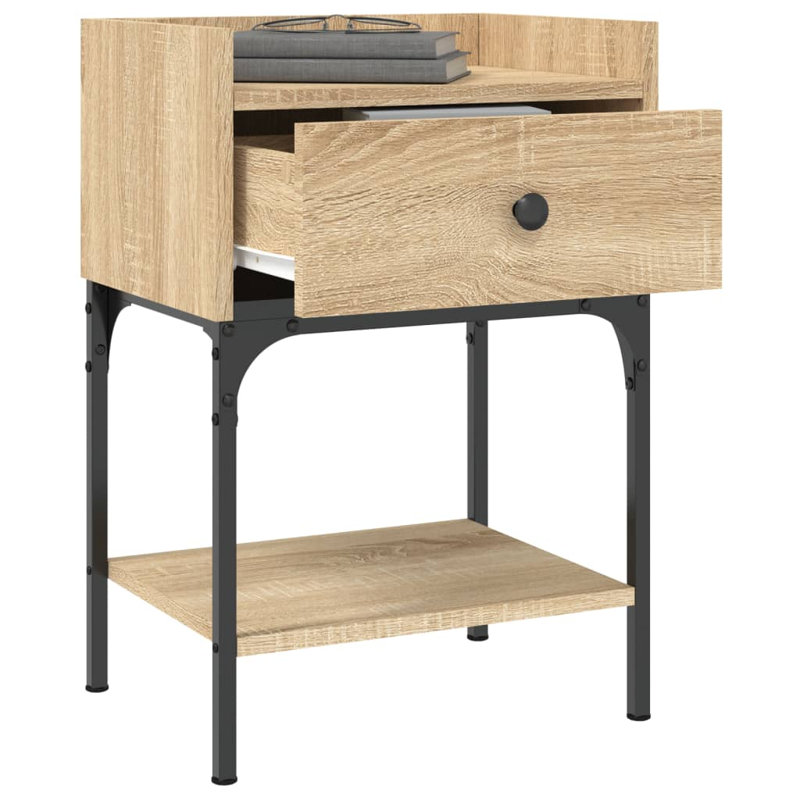 Shabari 40.5cm W Iron Bedside Table, Sonama oak, Individual