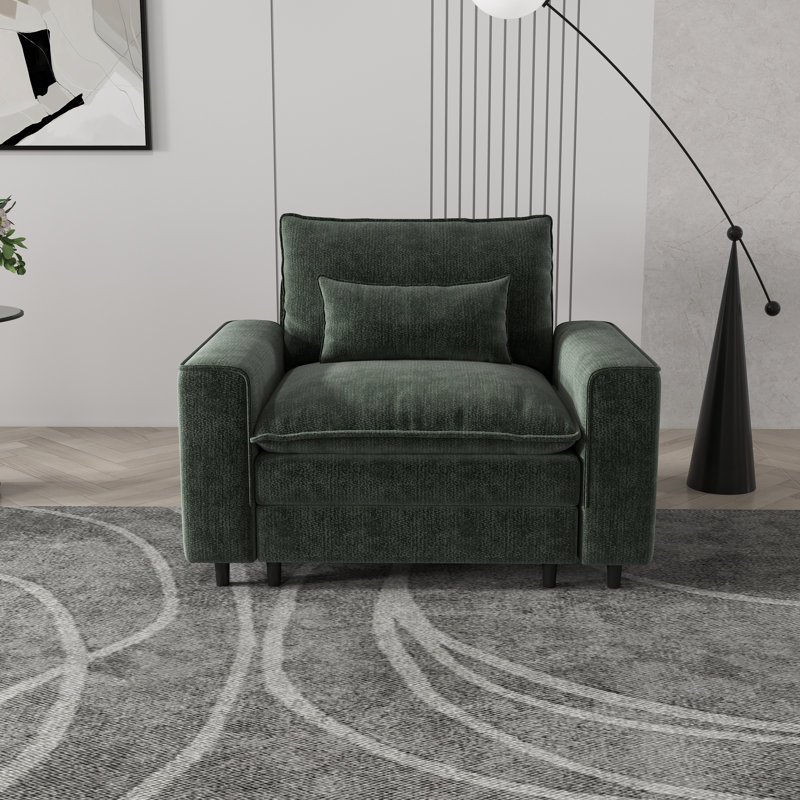 Single Seat Deep-Seated Sofa, Includes Sofa Back Pillows, Green