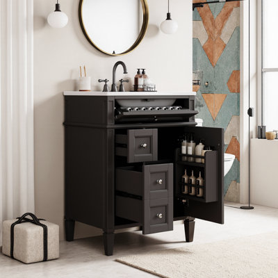 Meuble-lavabo de salle de bain avec lavabo en céramique et tablette réglable