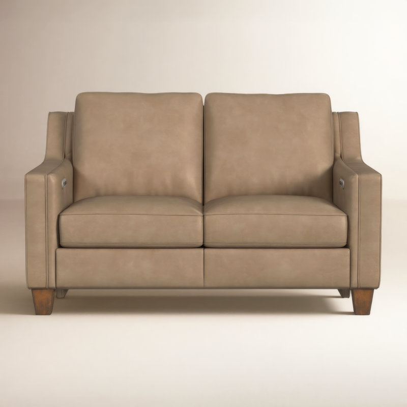 Finnegan Power Reclining Semi-Aniline Leather Loveseat, Cream