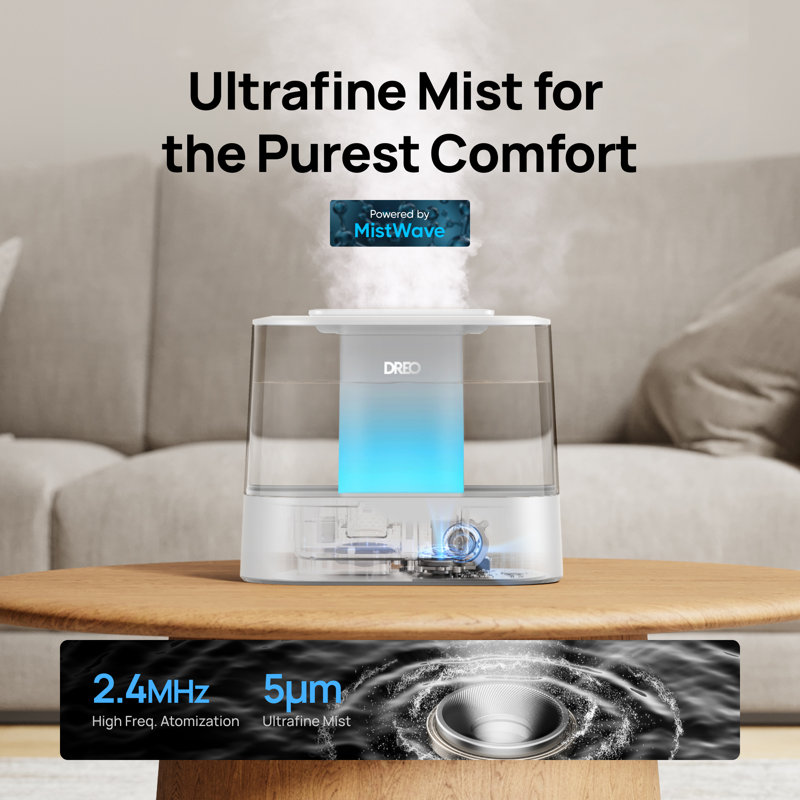 DREO Smart Humdifier For Bedroom, 4l Cool Mist Top-fill Ultrasonic Humdifier For Nursery Baby Room And Plants, 28db Whisper-quiet, 36h Runtime, Customizable Rgb Indicator Light, Essential Oil Aroma
