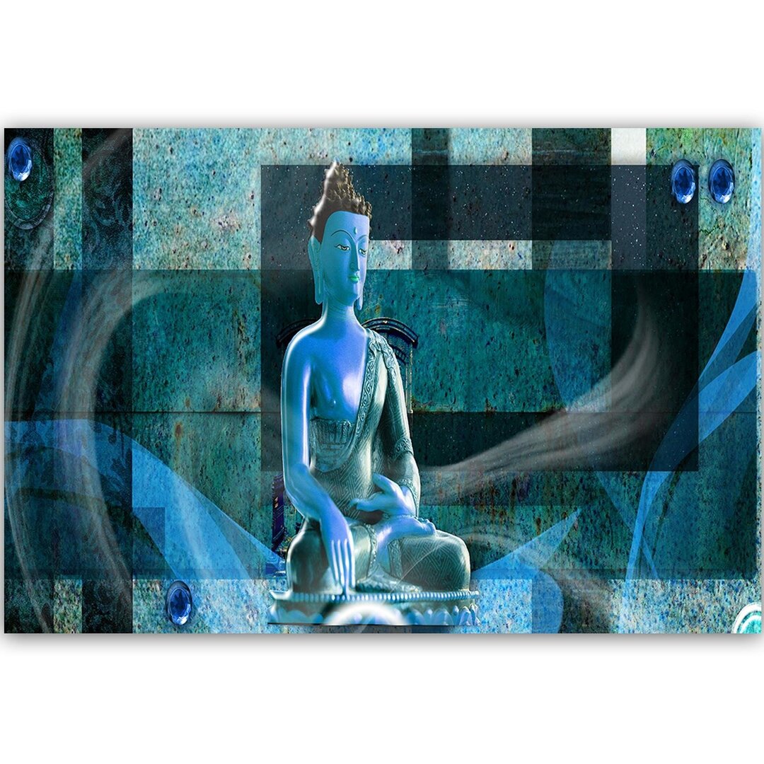 Leinwandbild Buddha vor geometrischem Hintergrund 3