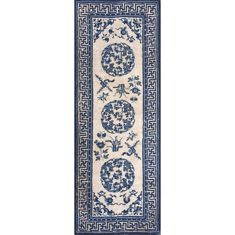 Petit tapis chinois Ningxia blanc et bleu