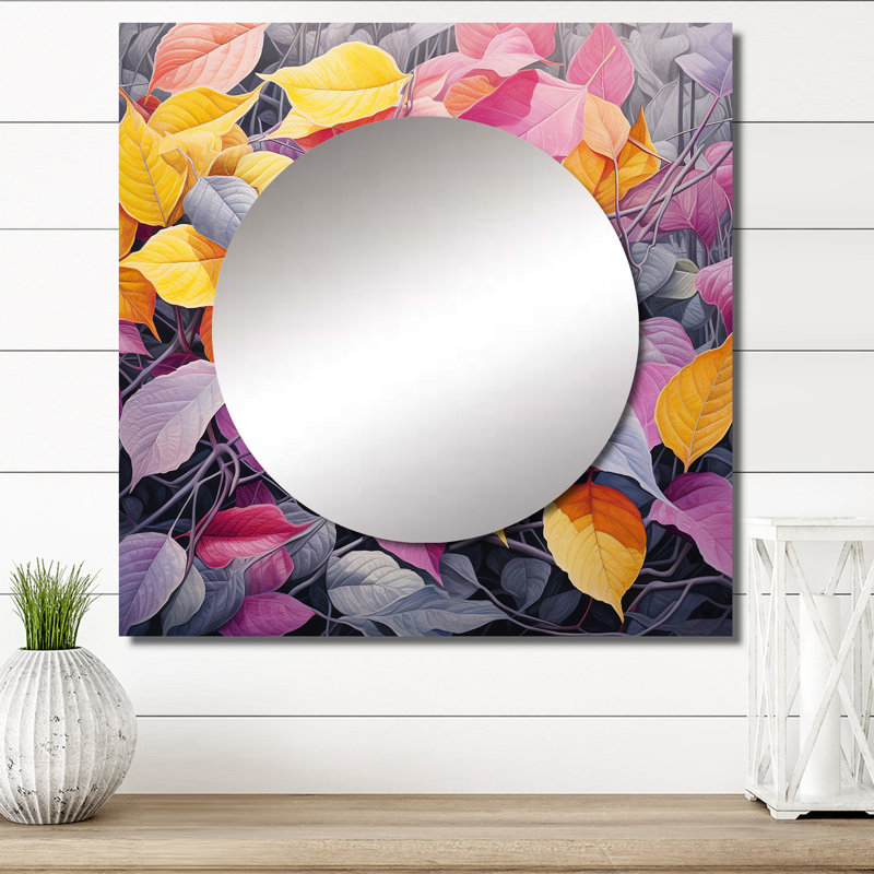Kyeana - Miroir carré à feuilles pour décoration murale, 36 po x 36 po