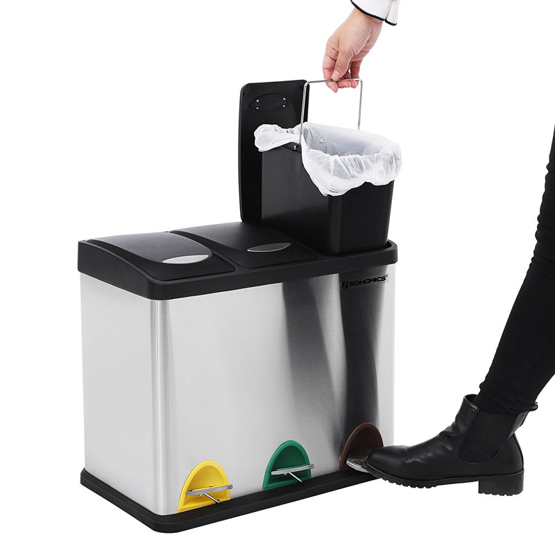 Luxfox Steel Step On Multi-Compartment Rubbish & Recycling Bin - 24L