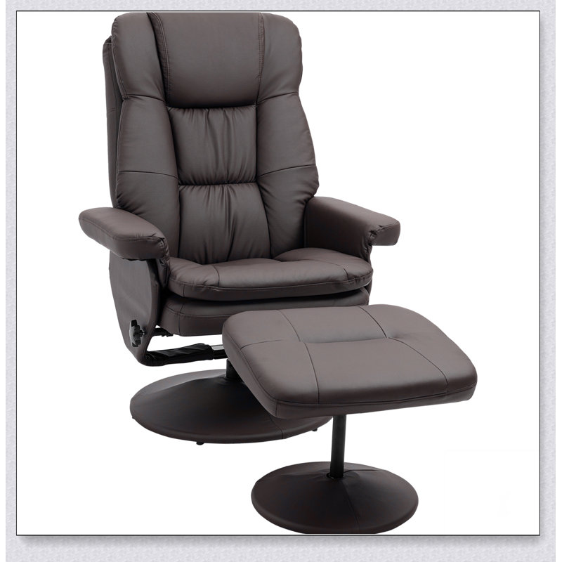 Faux Leather Swivel Recliner, Brown, Brown Faux Leather