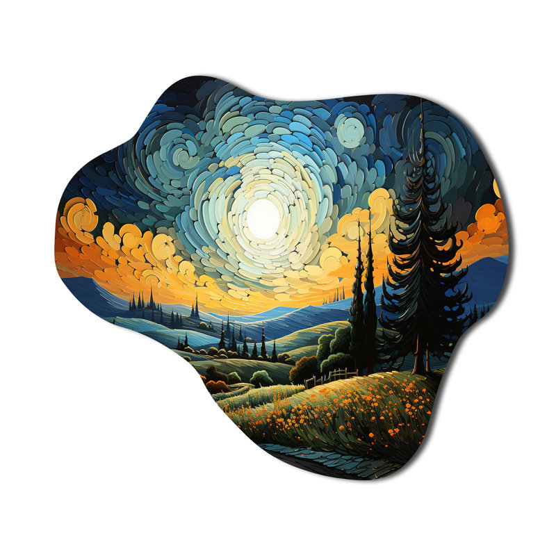 «Vangogh The Swaying Cypress III», impression murale en métal asymétrique Vangogh, H 25 po x l 28 po x P 1 po