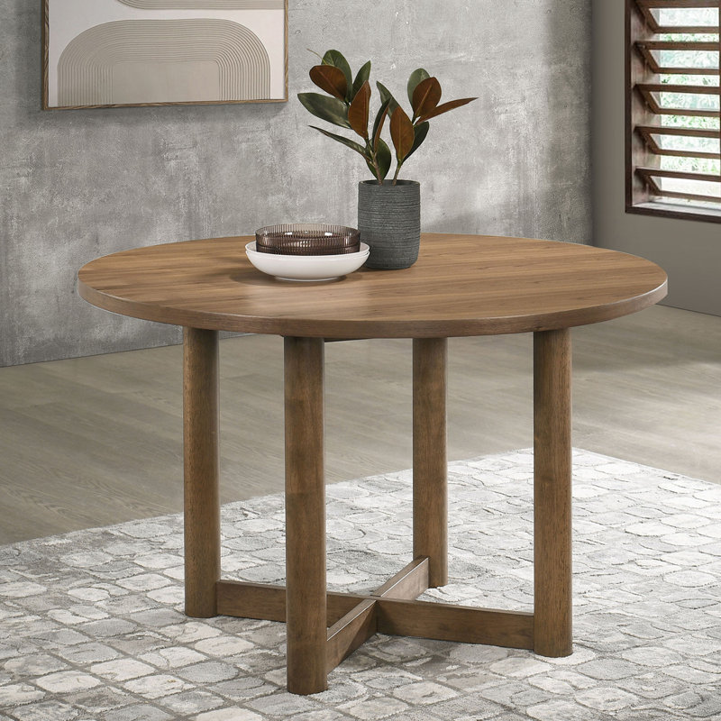 Table de salle à manger ronde en bois avec base en X en noyer