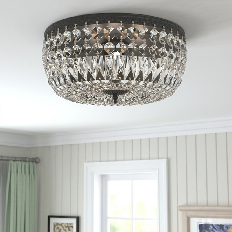 Ettinger 11.8" W 3-Light Metal and Crystal Drum Flush Mount