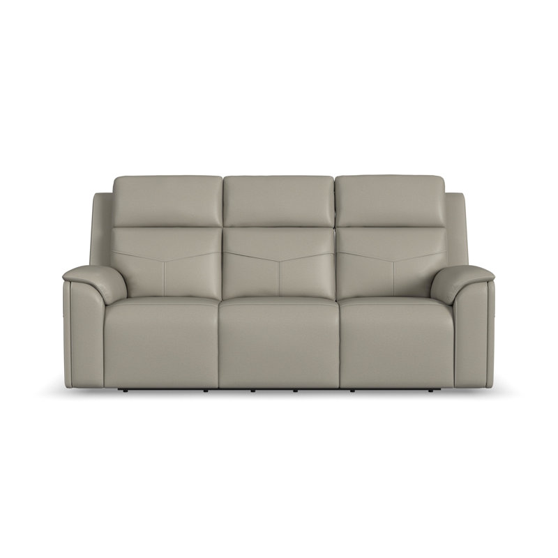 Titus Reclining Sofa With Power Headrests, Lumbar, Heat & Massage, Gray