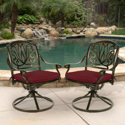 Chaises de salle à manger d'extérieur pivotantes en aluminium coulé avec coussins pour balcon, pelouse, jardin et cour extérieure