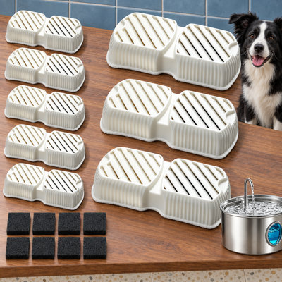 Trousse de remplacement de 16 pièces contenant 8 filtres de fontaine et 8 éponges de préfiltration de pompe pour fontaines compatibles de 7 L/236 oz/1,8 gallon pour grands chiens avec triple filtration.