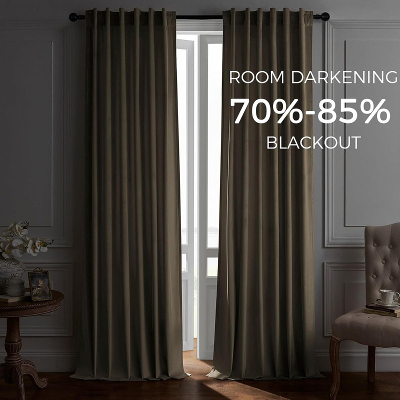 Aikens Blackout Rod Pocket and Back Tab Curtain Panel, 52" W x 90" L, Beige