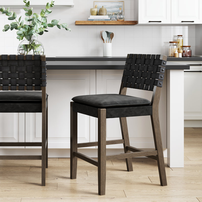  Tabouret rembourré, Tabouret de comptoir (siège d'une hauteur de 24 p, 1, Black Leather/Graphite Frame