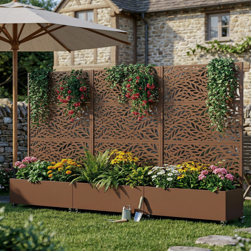 Boîte à fleurs en métal galvanisé avec treillis Eddison, H 72 po x l 47 po x P 16 po, Brun, Set of 1