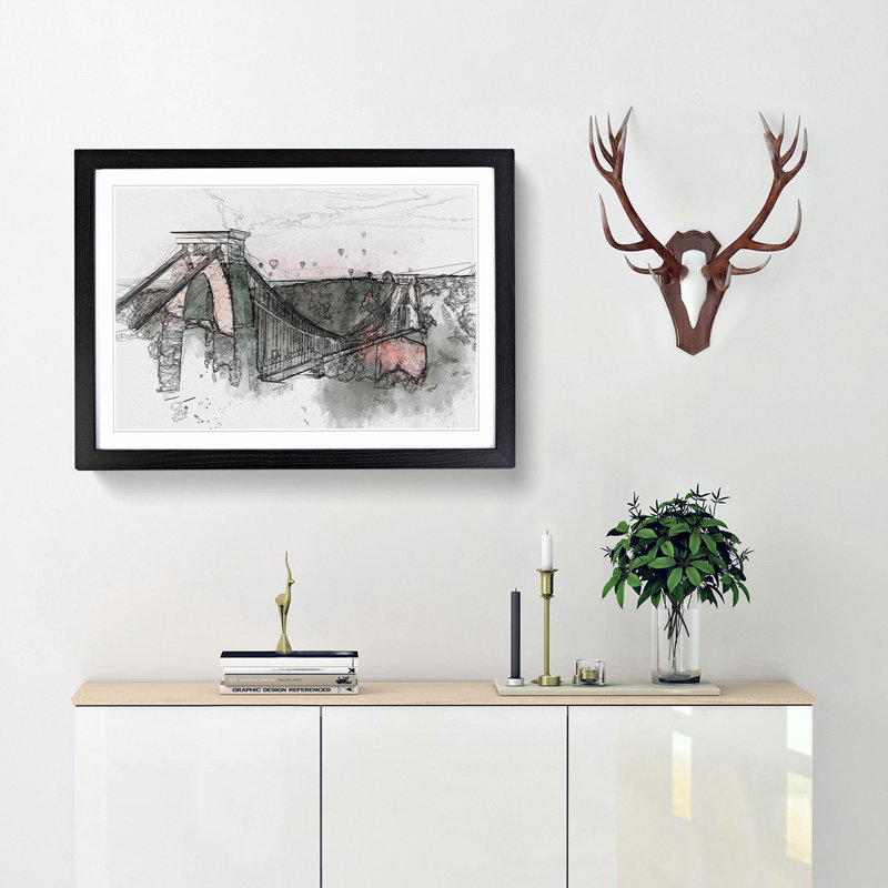 Clifton Suspension Bridge in Bristol in Abstract - Framed Print, Black Framed, 48cm H x 65cm W x 2cm D