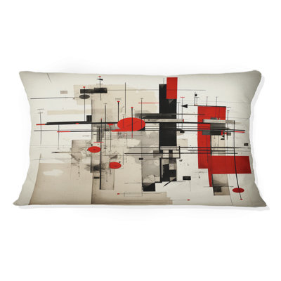 Illustration rétro rouge et bleue - Coussin décoratif à imprimé géométrique abstrait
