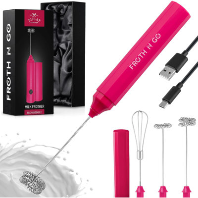 Zulay Kitchen Froth N Go Milk Frother – Rechargeable 3-in-1 Handheld Frother Wand With Travel Case & Usb-c Charger – Single, Double & Egg Whisk For Latte, Cappuccino, Matcha, Protein Shakes