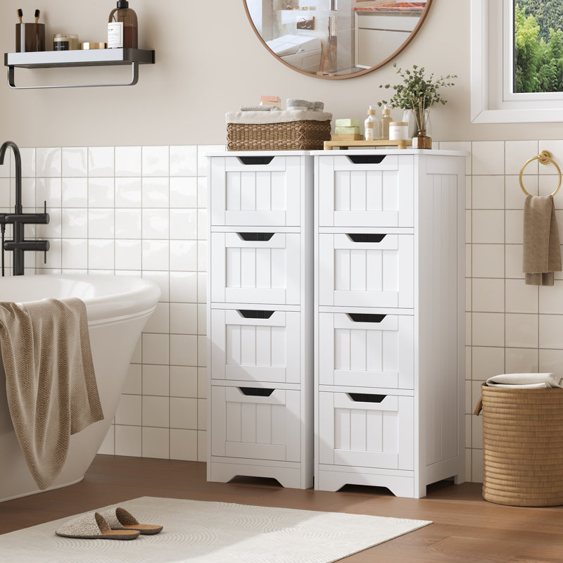 2-Piece 11.8'' W X 32.5'' H X 11.8'' D 4-Drawer Free-Standing Bathroom Linen Cabinet Set, White