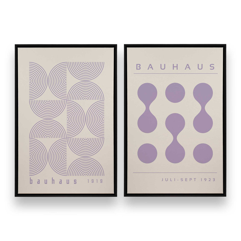 Bauhaus Flow and Composition en mauve I, ensemble de 2, H 48 po x l 66 po, Cadre flottant noir satiné