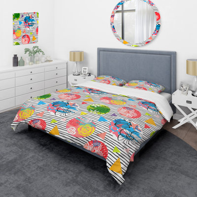 Ensemble de housse de couette en microfibre bleu / blanc / rose 3 pièces
