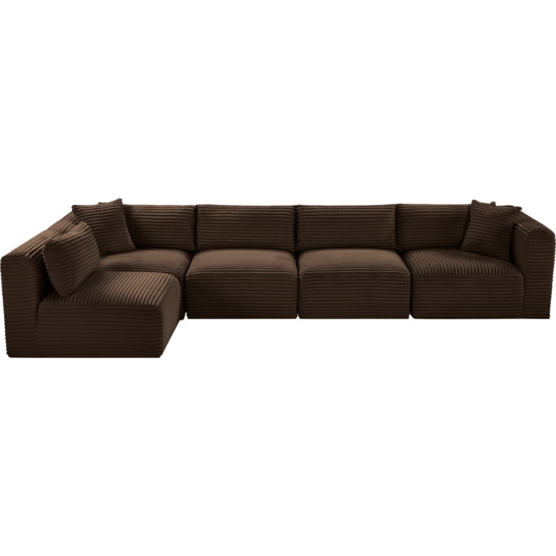 Canapé modulaire en L Carmean Performance, Velours côtelé texturé brun, 3 sans accoudoirs, 2 en coin