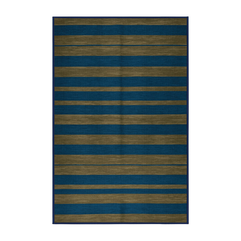 Tapis bleu à rayures horizontales lavable à la machine, Rectangle 4 pi x 6 pi