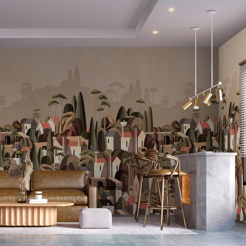 Papier peint mural Moody Village, L 110,04 po x l 204 po, Brun