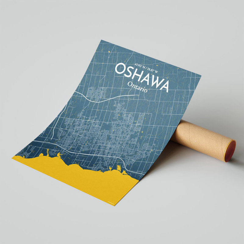 «Oshawa City Map», impression, H 20 po x l 16 po, Bleu / Jaune