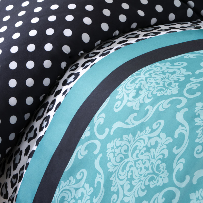 Polka Dots and Leopard Comforter Set, King/Cal King Comforter+2 Shams + Throw Pillow