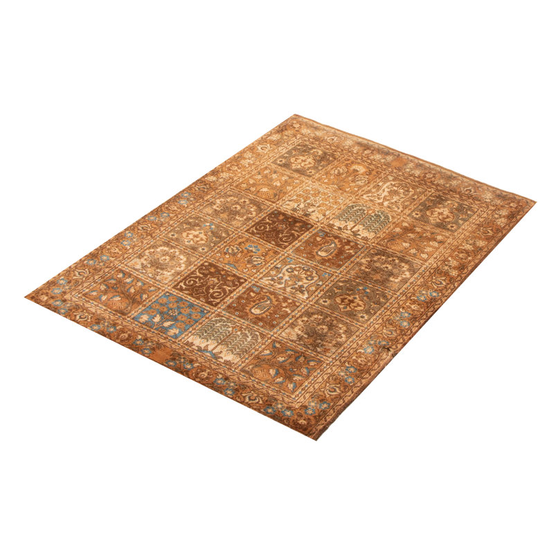 One of kind Hand-Knotted Andelz Brown Rug 3'5" x 4'4"