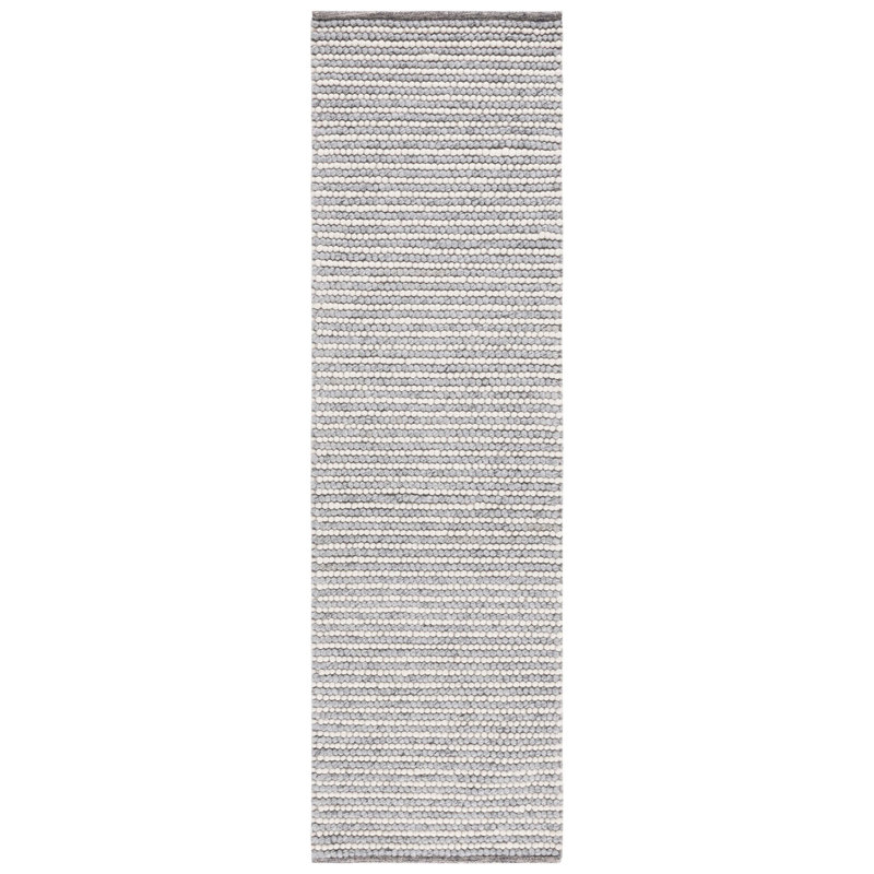 Handwoven Ivory and Gray Wool Cotton Stripe Runner Rug