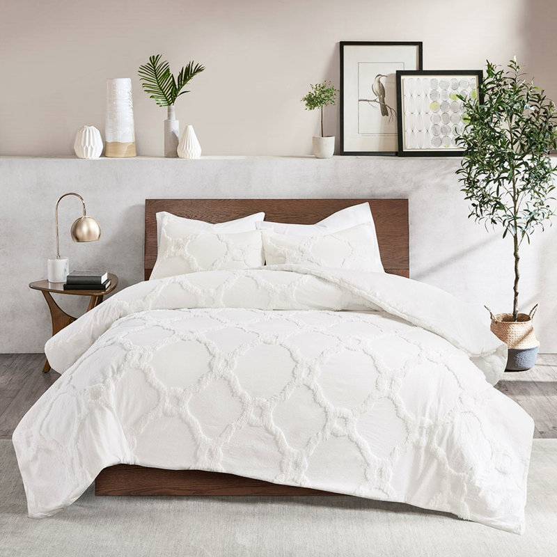 Édredon en coton chenille double / grand - Shabby Chic`` 2 taies décoratives incluses 3 pièces de literie géométrique classique