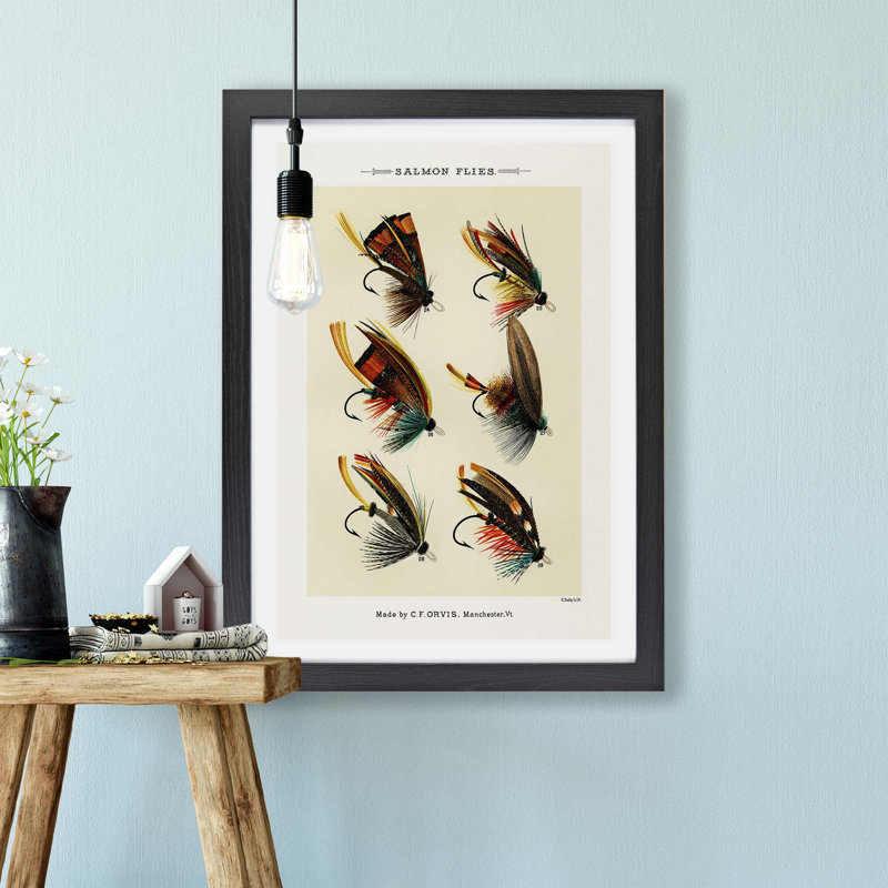 Salmon Fishing Flies by Mary Orvis Marbury - Framed Print, Walnut, 45cm H x 63cm W x 2cm D