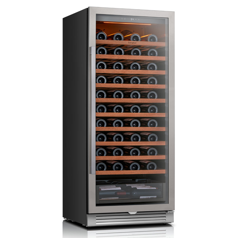 Réfrigérateur à vin encastrable et autoportant 24 pouces pour 90 bouteilles, refroidisseur à vin grande capacité 9,72 pieds cubes, réfrigérateur à vin en acier inoxydable à zone unique de 40 ° F à 65 ° F avec panneau tactile, porte vitrée double résistante aux rayons UV , Alarme de porte, Energy Star
