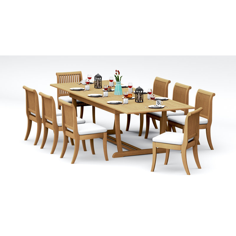 113 Pcs Grade-A Teak Wood Dining Set: 118" Double Extension Mas Rectangle Trestle Leg Table And 12 Giva Armless Chairs #11GV2500