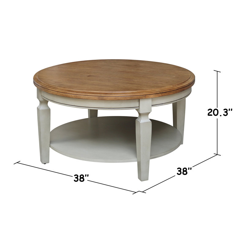 Table basse en bois massif avec rangement Christos, Hickory / pierre