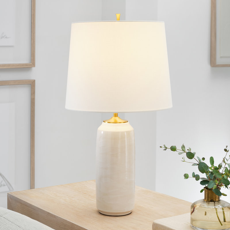 Thomas O'Brien Cato 1 Light Bedroom Home Office Living Room Lamp In Mix Brown Finish With Linen Shade, White