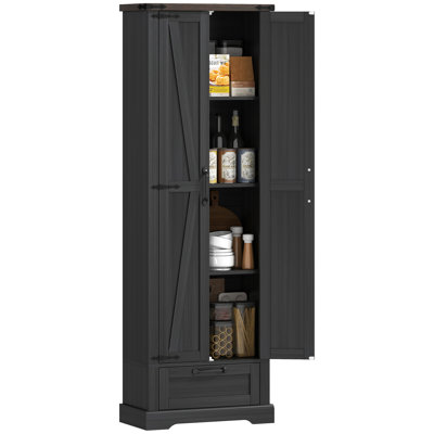 Garde-manger de 71 po de hauteur, armoire de rangement de ferme avec portes de grange, tiroir et tablettes réglables, garde-manger autoportant pour cuisine, salle à manger, blanc