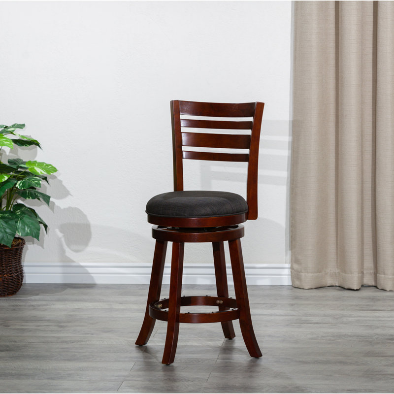 Tabouret pivotant à dossier à lattes de 24 po de hauteur comptoir, cerisier, tissu gris anthracite - et siège de choix fiable avec design, finition cerisier, polyvalent