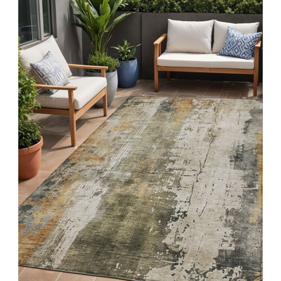 Tapis extérieur lavable abstrait vert olive et ivoire 5 pi x 8 pi