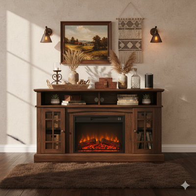 Classic Media Console In Espresso Brown With Mix Of Open And Closed Storage Compartments, Holds Tvs Up To 65 Inches, Dimensions 58.25" W X 15.75" D X 32" H