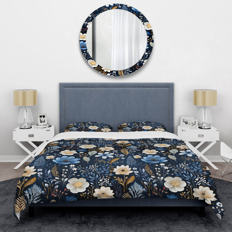 Ensemble de housse de couette à motif floral Blue Coastal Dreams, Housse de couette pour grand lit et 2 taies décor