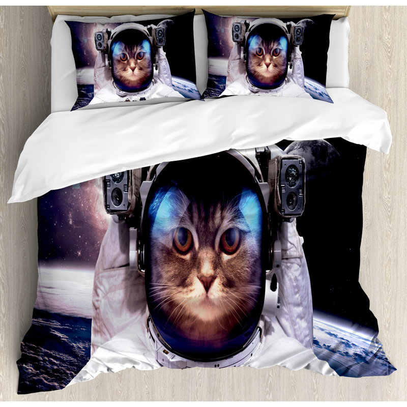 Space Cat Modern & Contemporary Polyester Duvet Cover, King