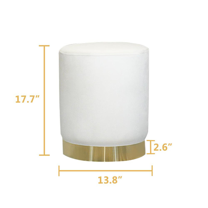 35cm Wide Velvet Round Solid Colour Ottoman with Storage, White