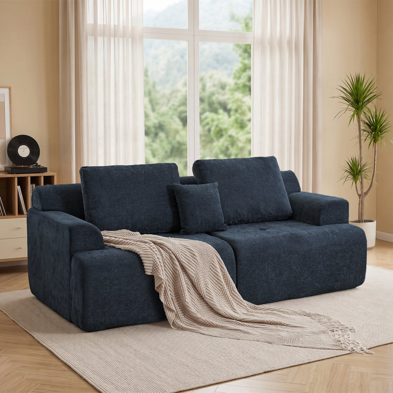 Canapé modulaire de 91 po à 3 places avec oreillers décoratifs, Chenille bleue marine